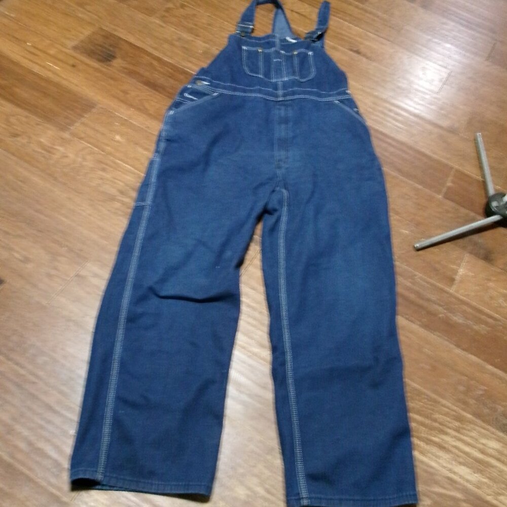 vtg Mens ROEBUCK bib overalls sears 70s VGUC 44x32 adjustable straps logo button